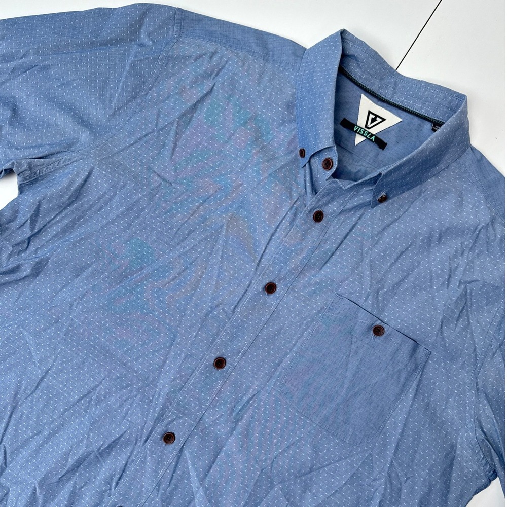 Vissla Mens Blue Geometric Print Short Sleeve Button Down Shirt M5048DES Size L